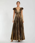 Women's Gold Dress - Gold Lace Ruffle
