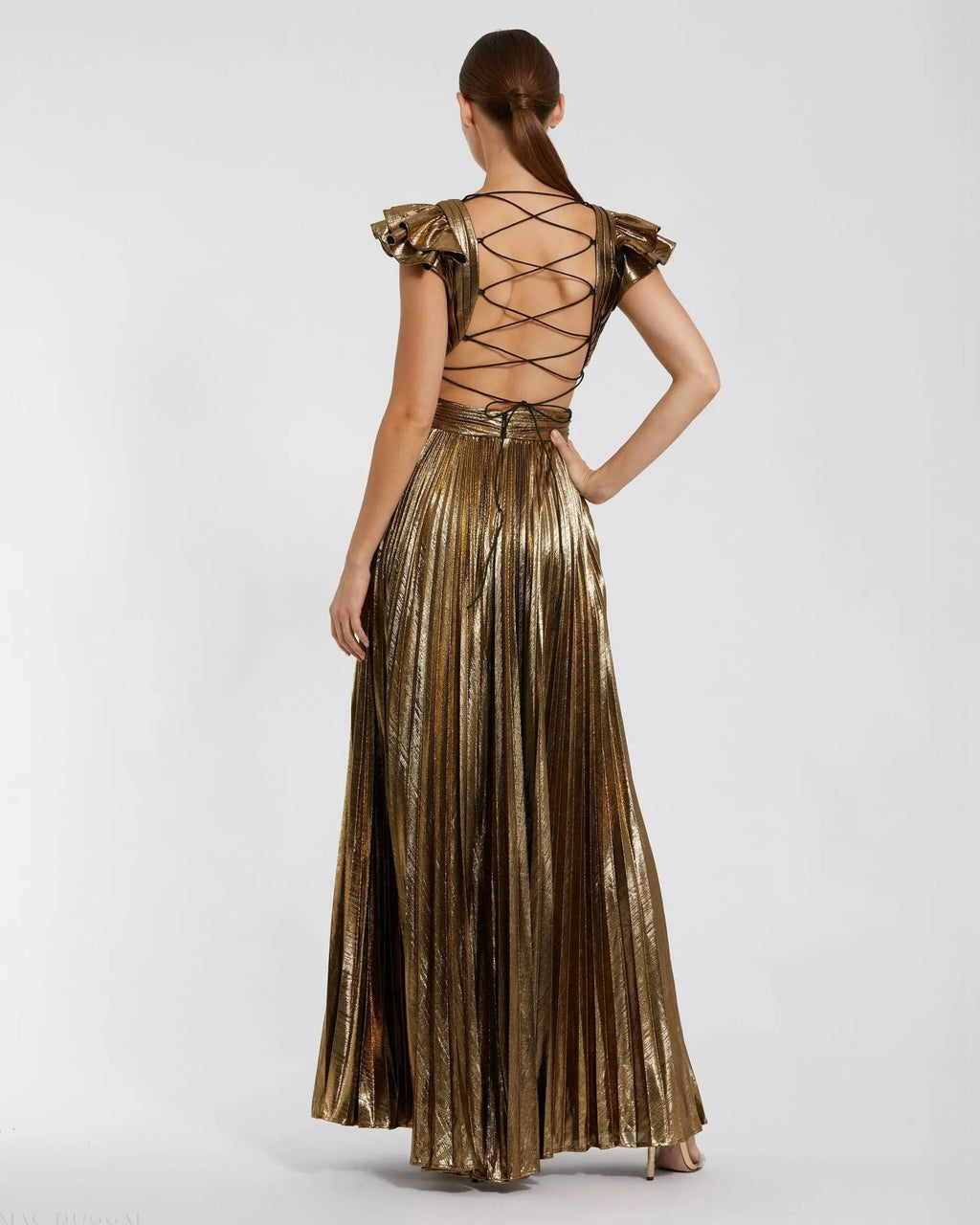 Women's Gold Dress - Gold Lace Ruffle