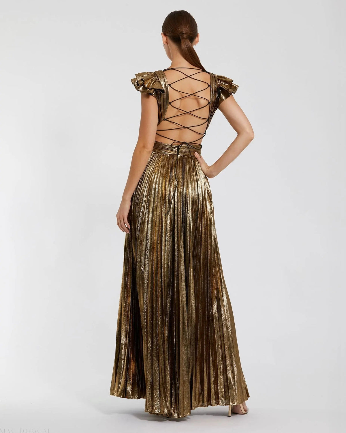 Women's Gold Dress - Gold Lace Ruffle