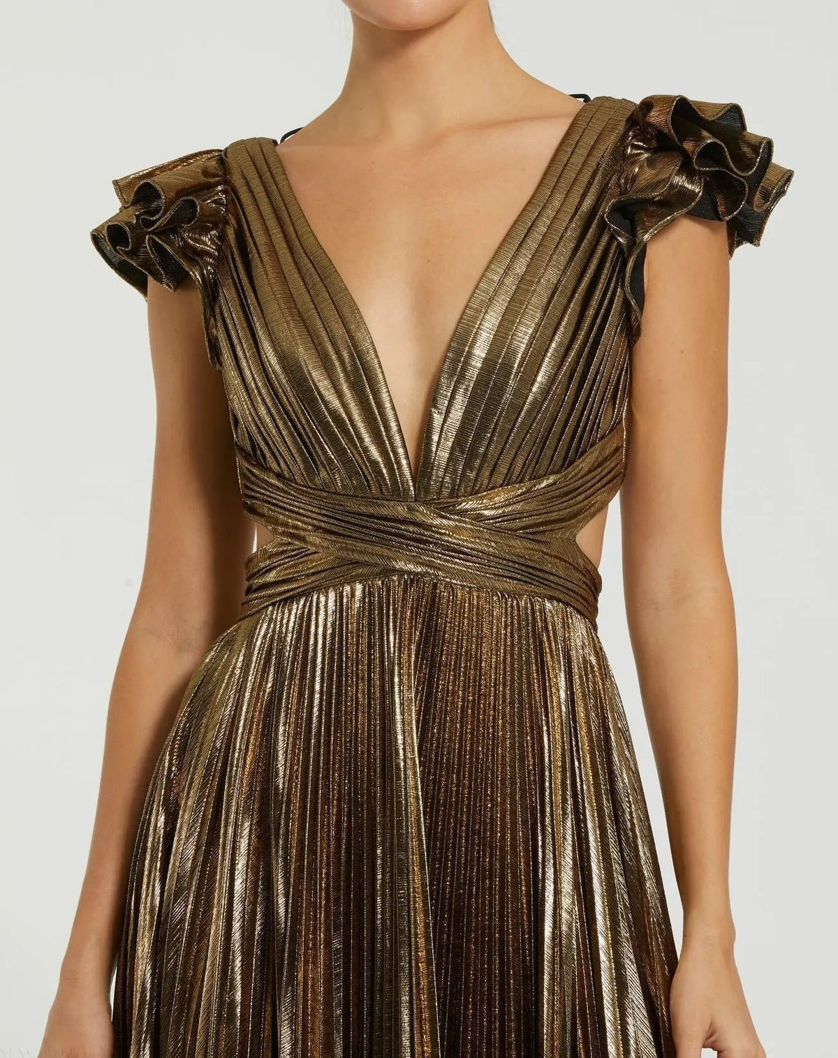 Women's Gold Dress - Gold Lace Ruffle