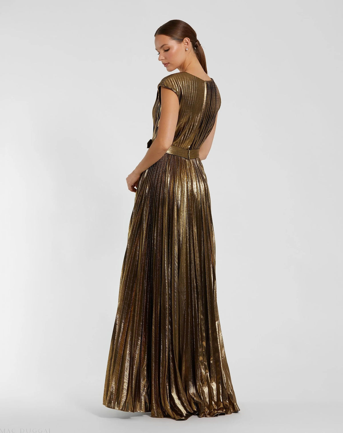 Women's Gold Dress - Gold Pleated