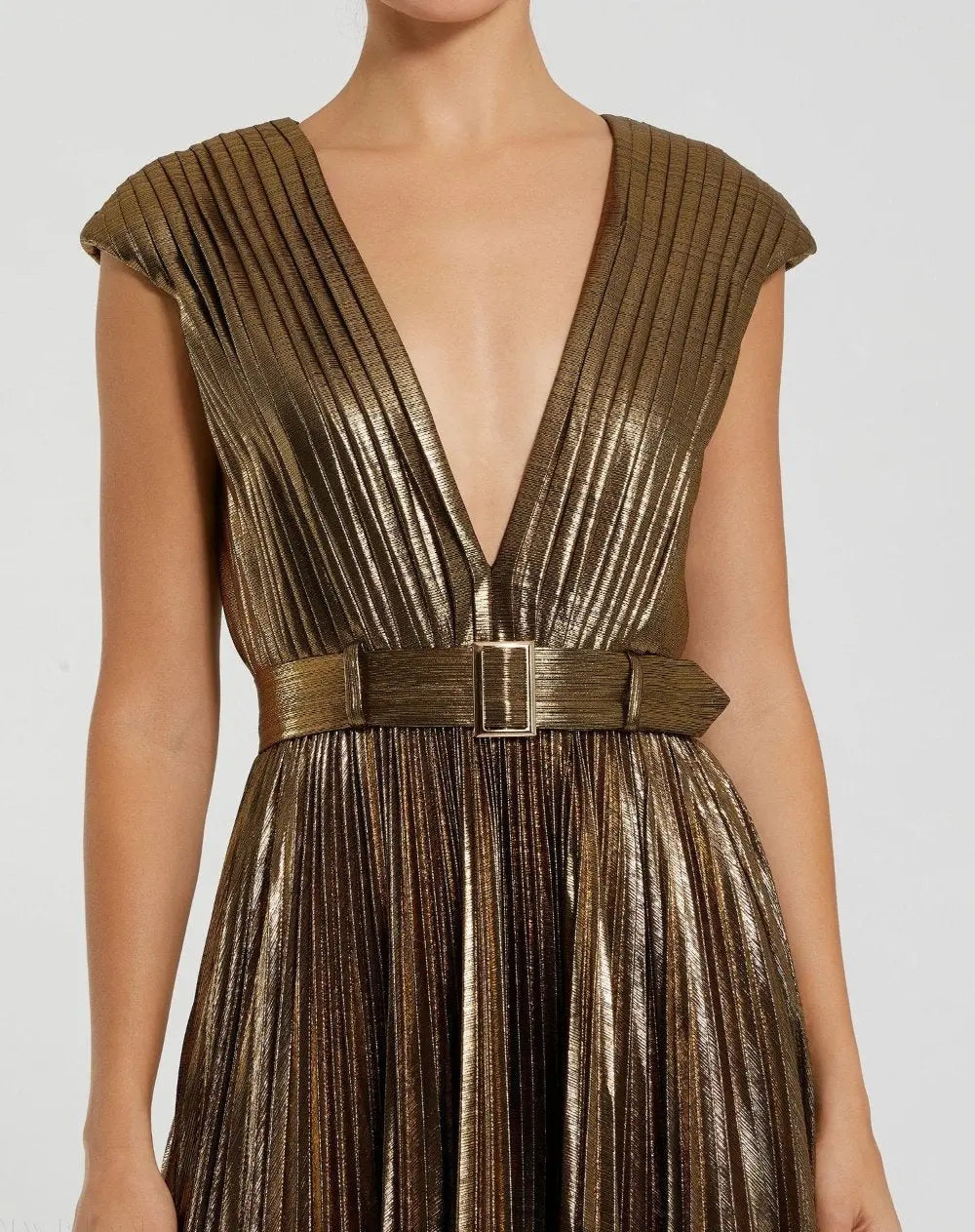 Women's Gold Dress - Gold Pleated