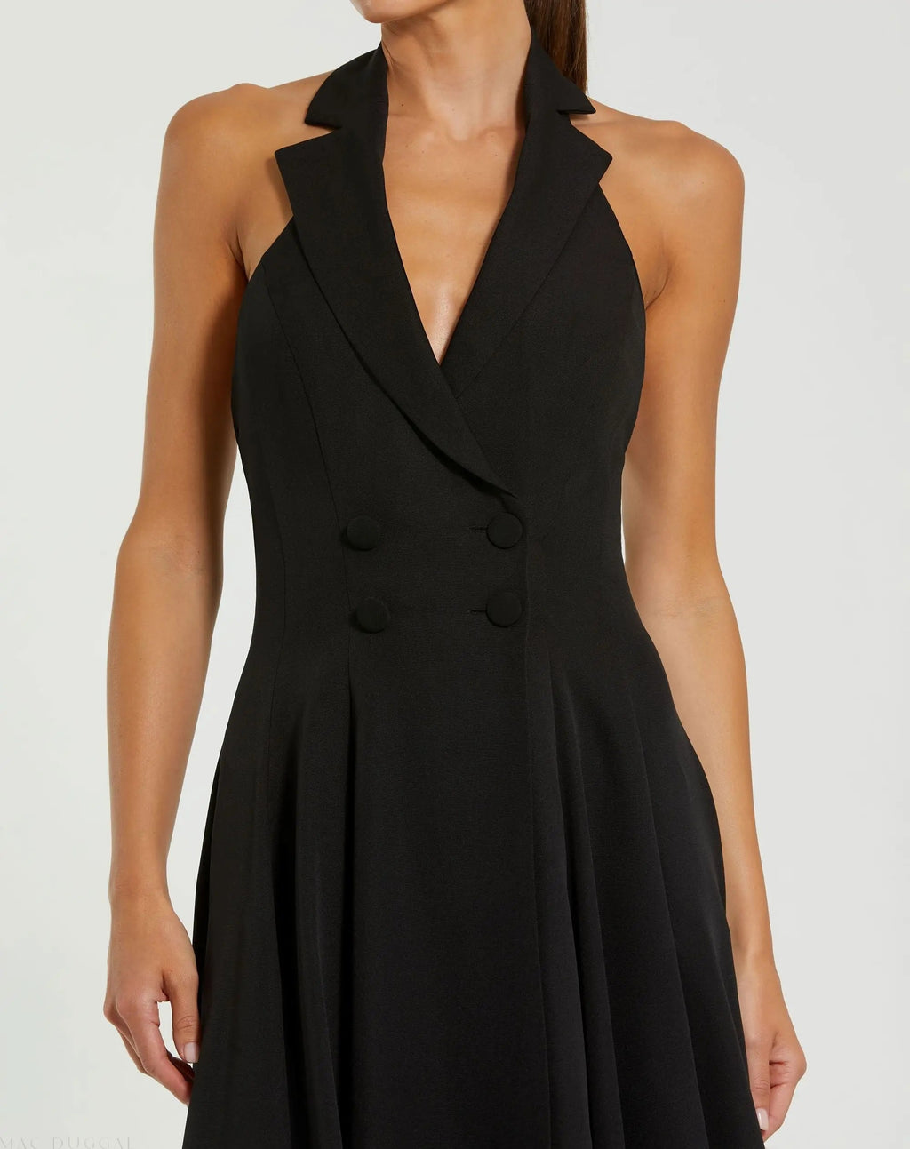 Women's Black Midi Dress Halter Sleeveless - Black