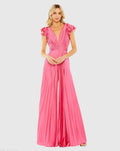 Women's Pink Ruffle Cap Sleeve Cutout Heat Pleated Jumpsuit
