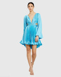 Women's Blue Mini Dress - Blue Satin Backless