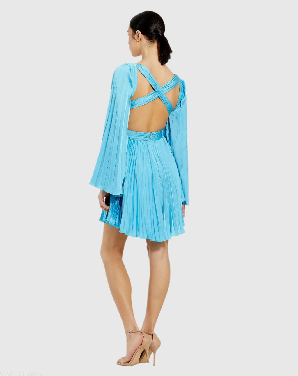 Women's Blue Mini Dress - Blue Satin Backless