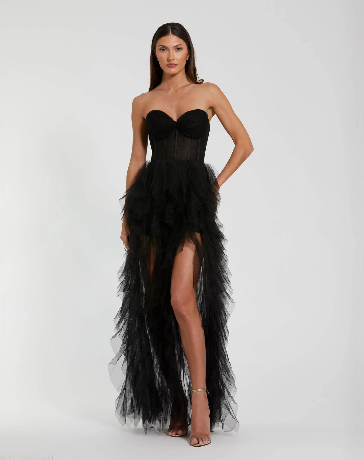 Women's Black Dress Strapless - Black Ruffle