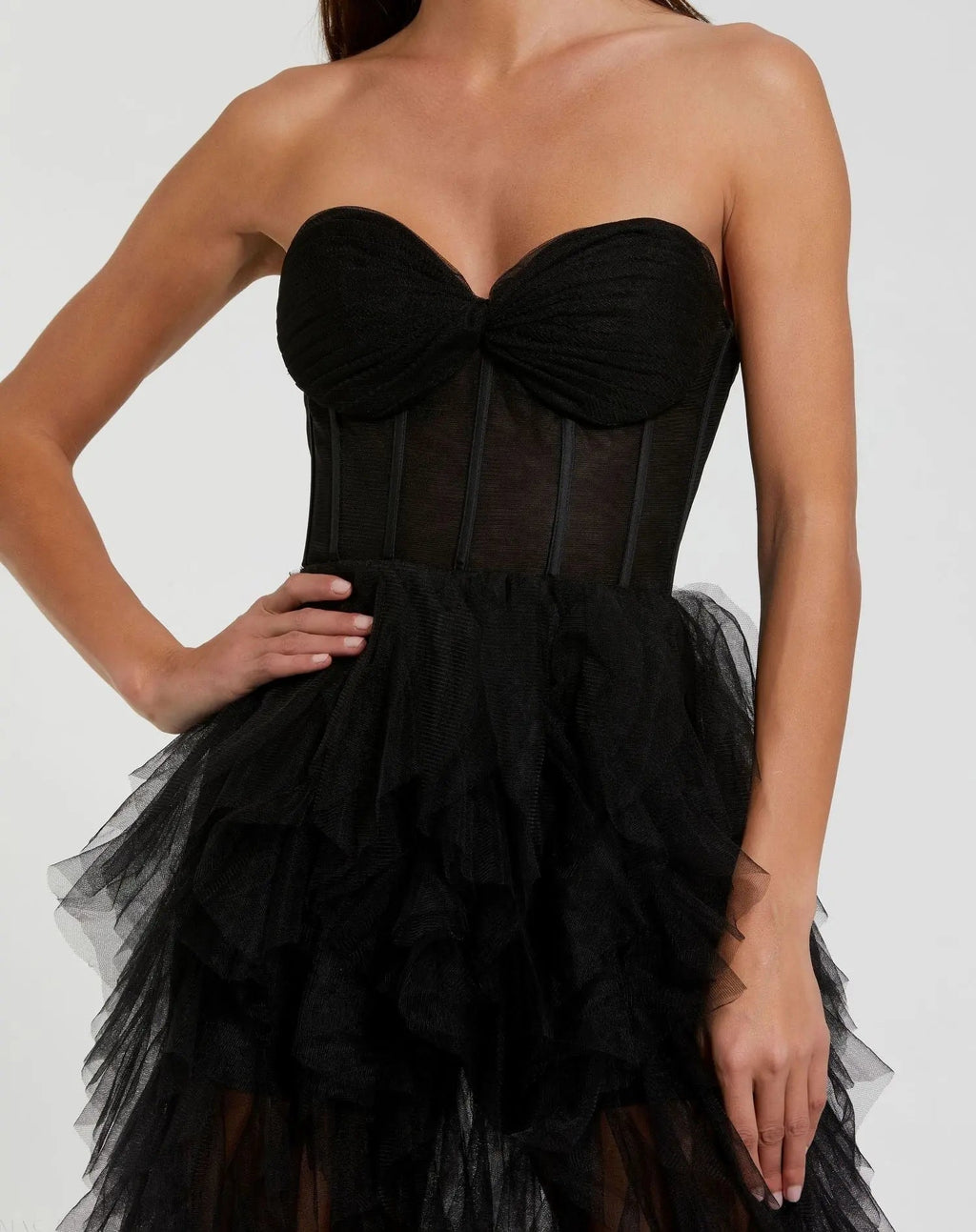 Women's Black Dress Strapless - Black Ruffle
