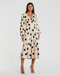 Women's Beige Midi Dress - Black Satin
