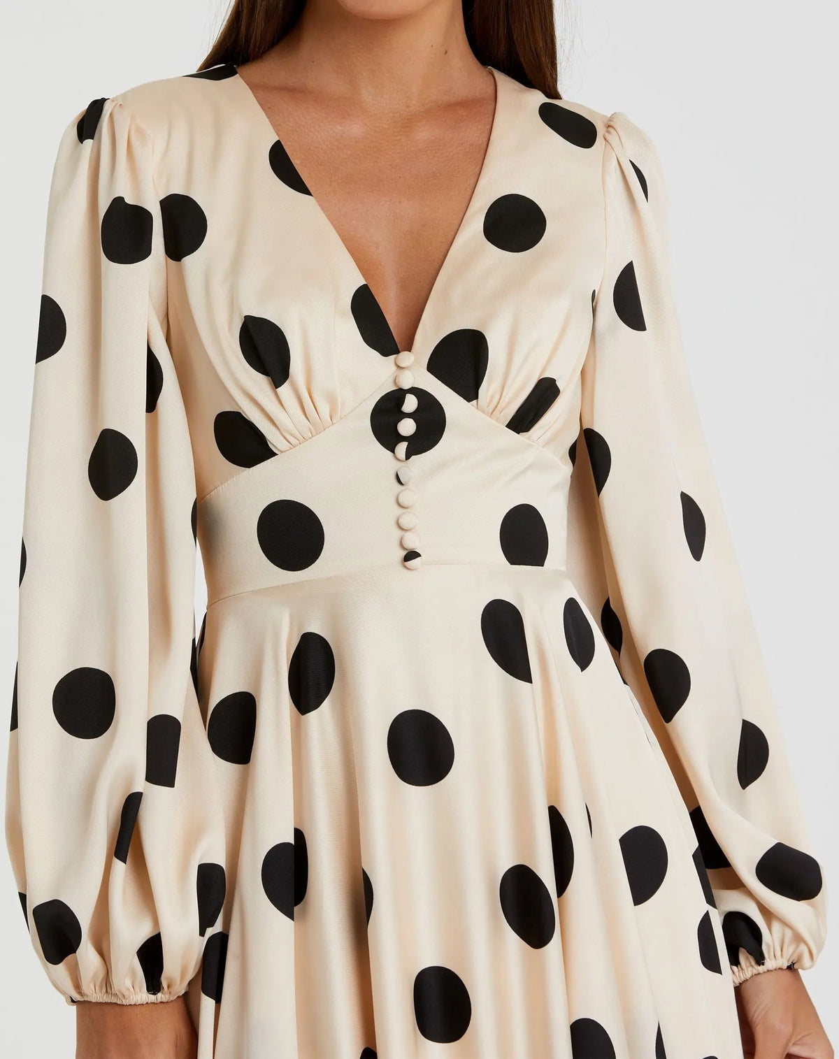 Women's Beige Midi Dress - Black Satin