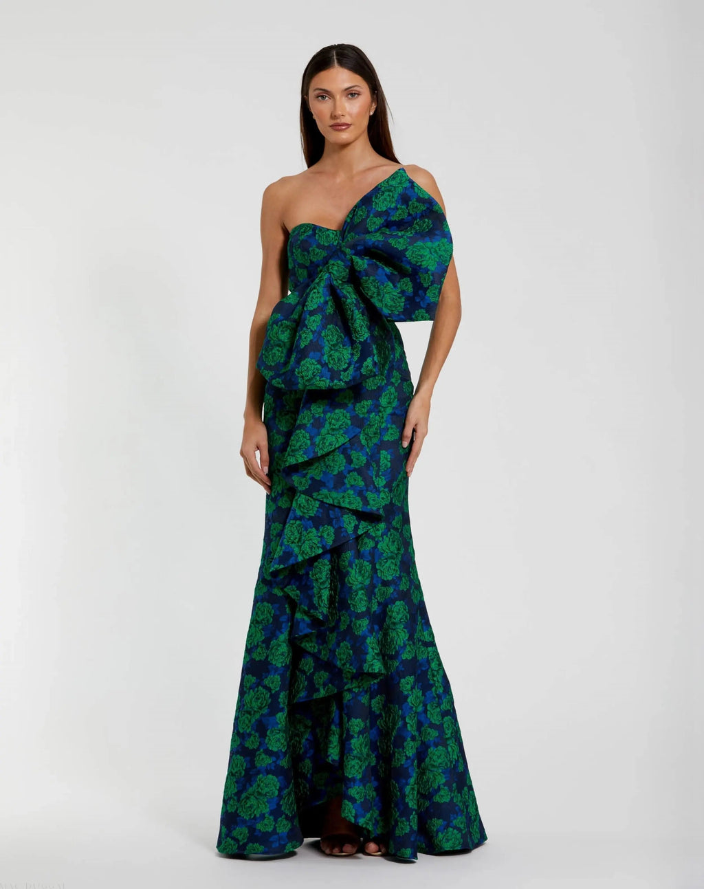 Women's Blue Dress Strapless - Red Floral Ruffle