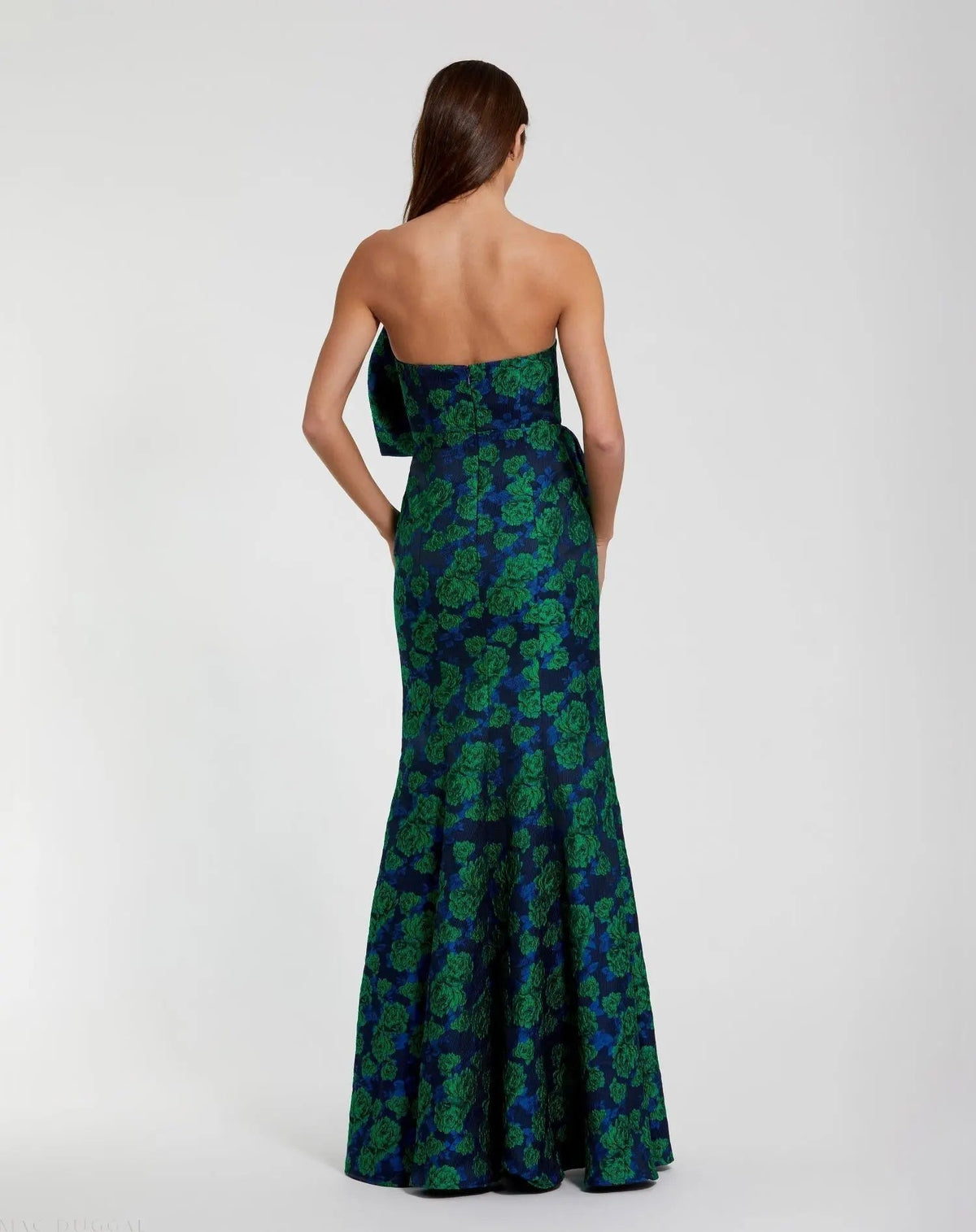 Women's Blue Dress Strapless - Red Floral Ruffle