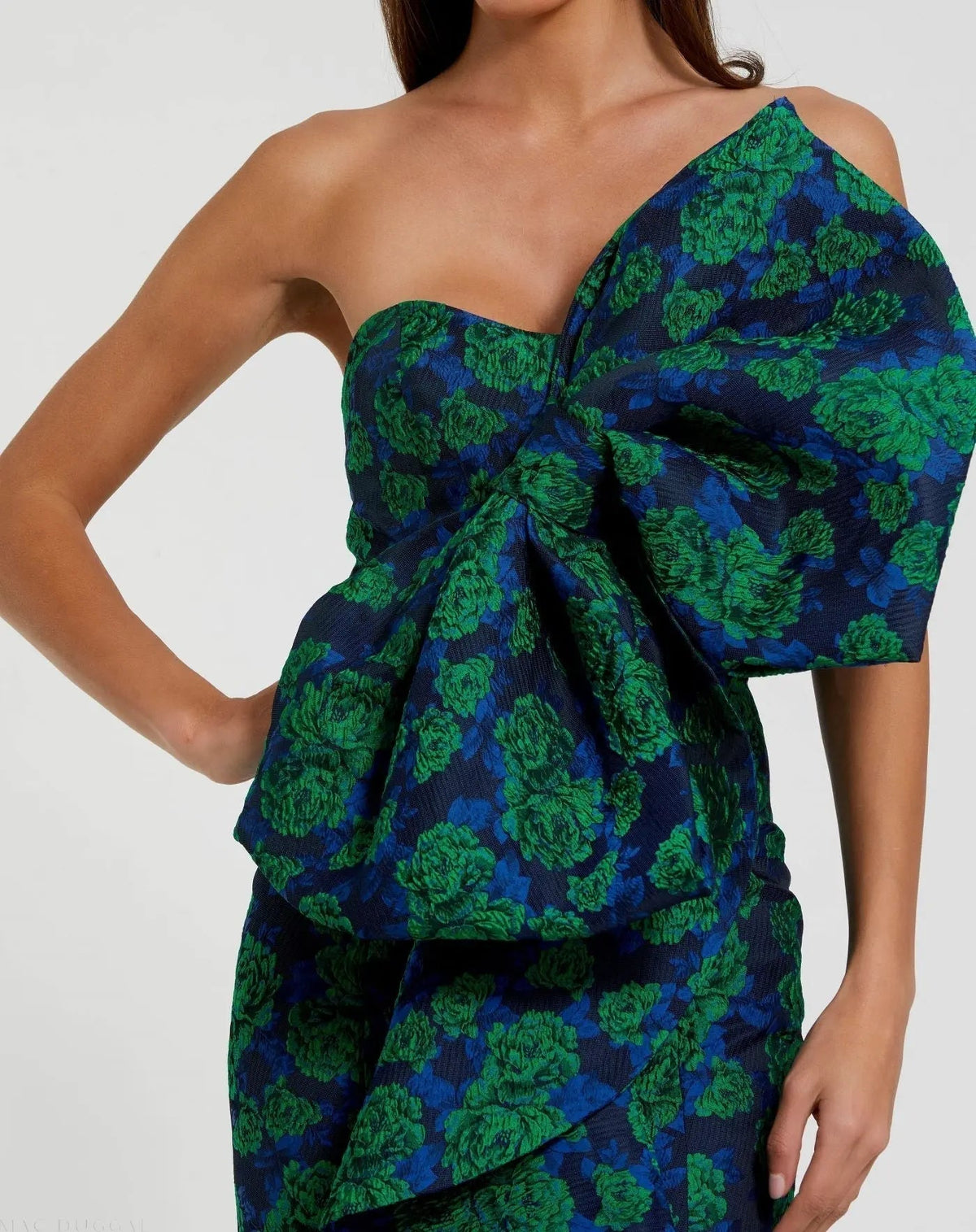 Women's Blue Dress Strapless - Red Floral Ruffle