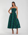 Women's Blue Midi Dress Strapless - Blue Floral
