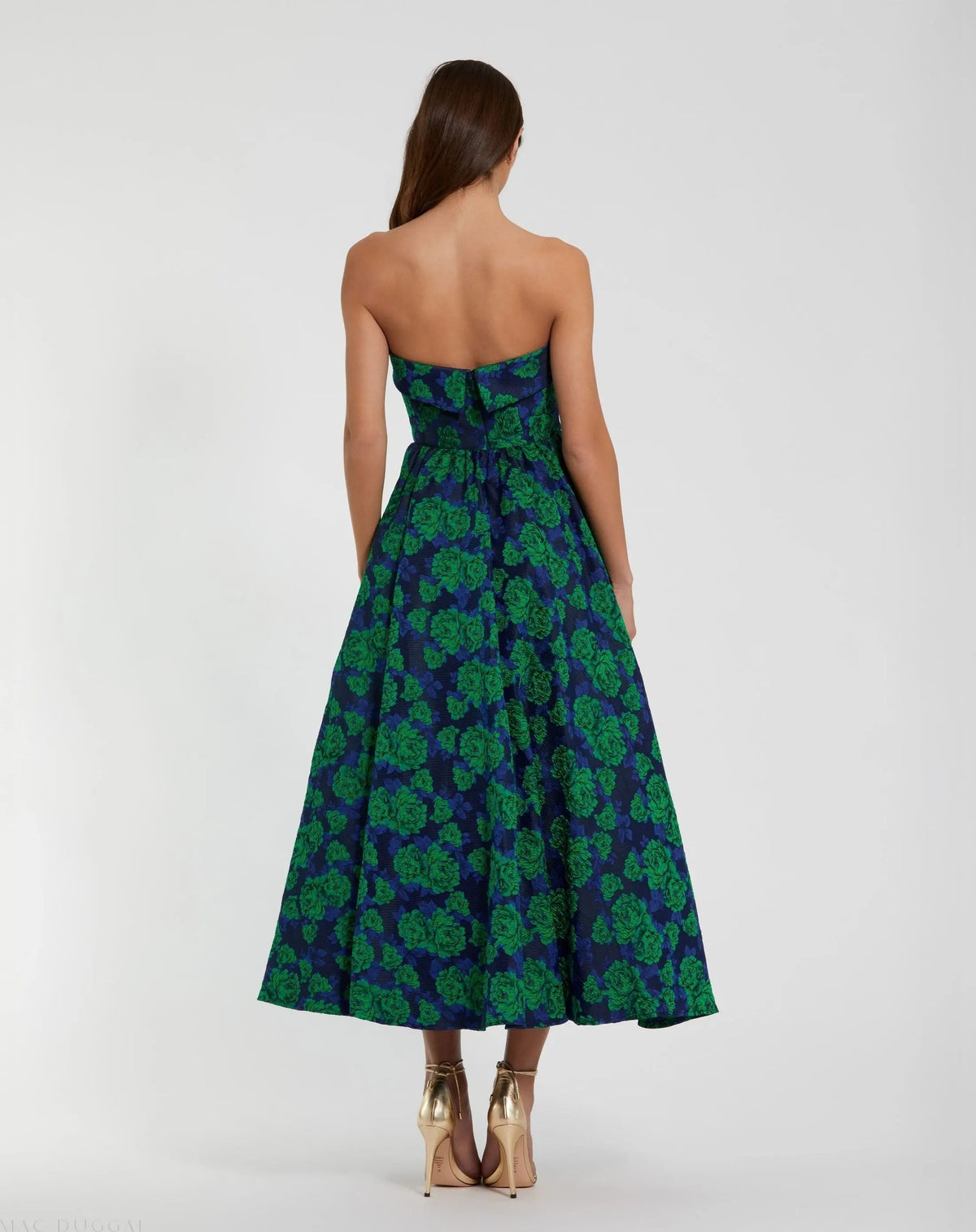 Women's Blue Midi Dress Strapless - Blue Floral