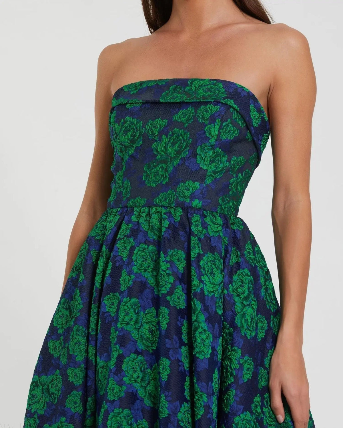 Women's Blue Midi Dress Strapless - Blue Floral