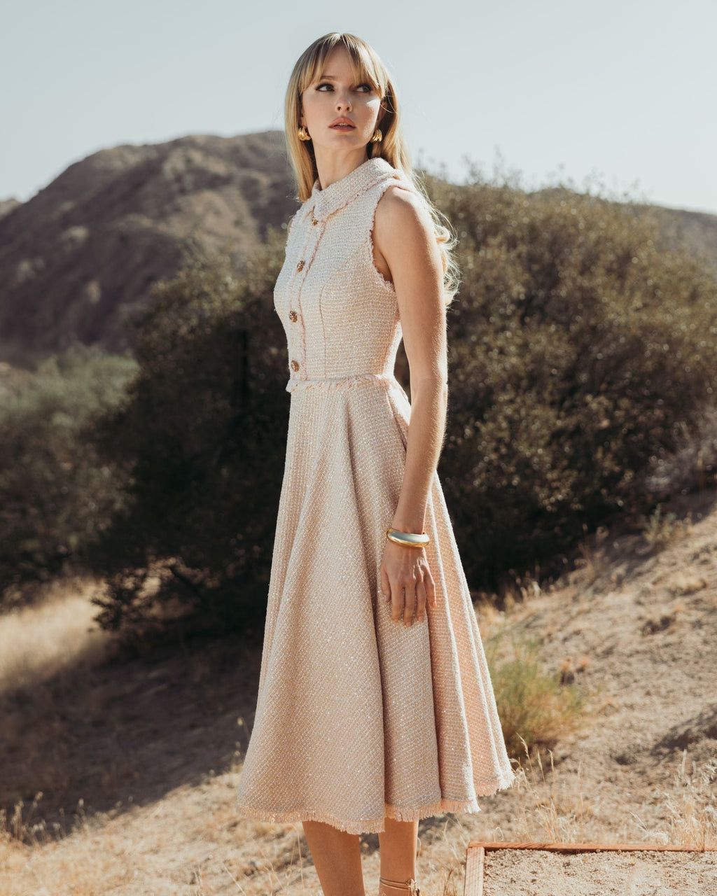 Women's Pink Midi Dress Sleeveless - 27658