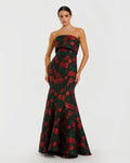 Women's Black Dress Floral Strapless - 27679