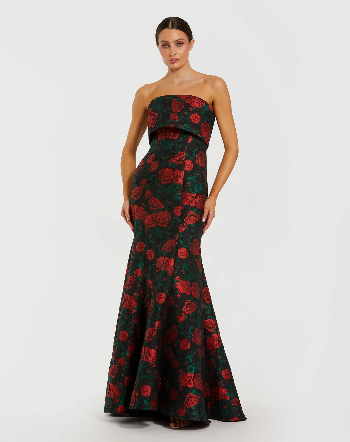 Women's Black Dress Floral Strapless - 27679