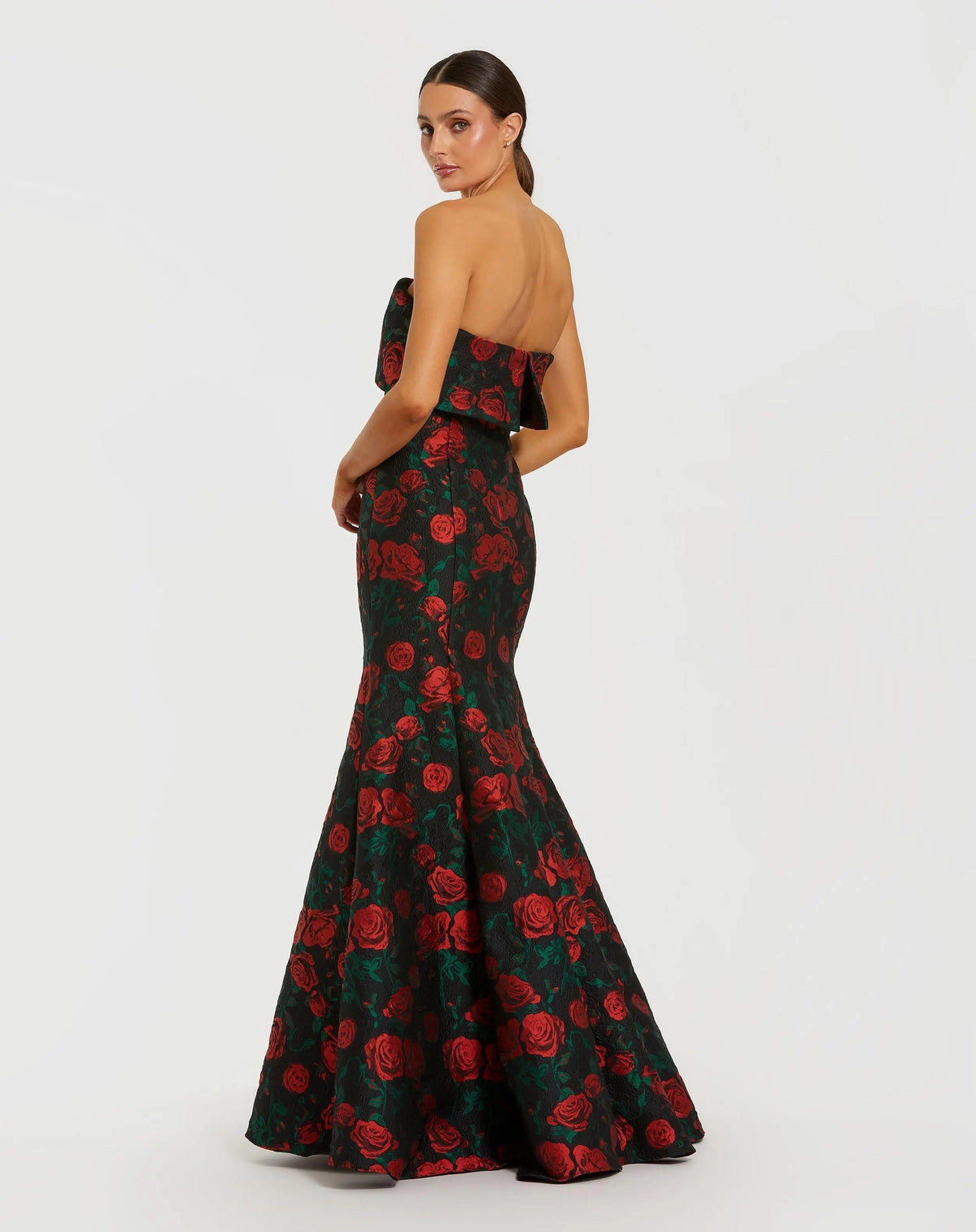Women's Black Dress Floral Strapless - 27679