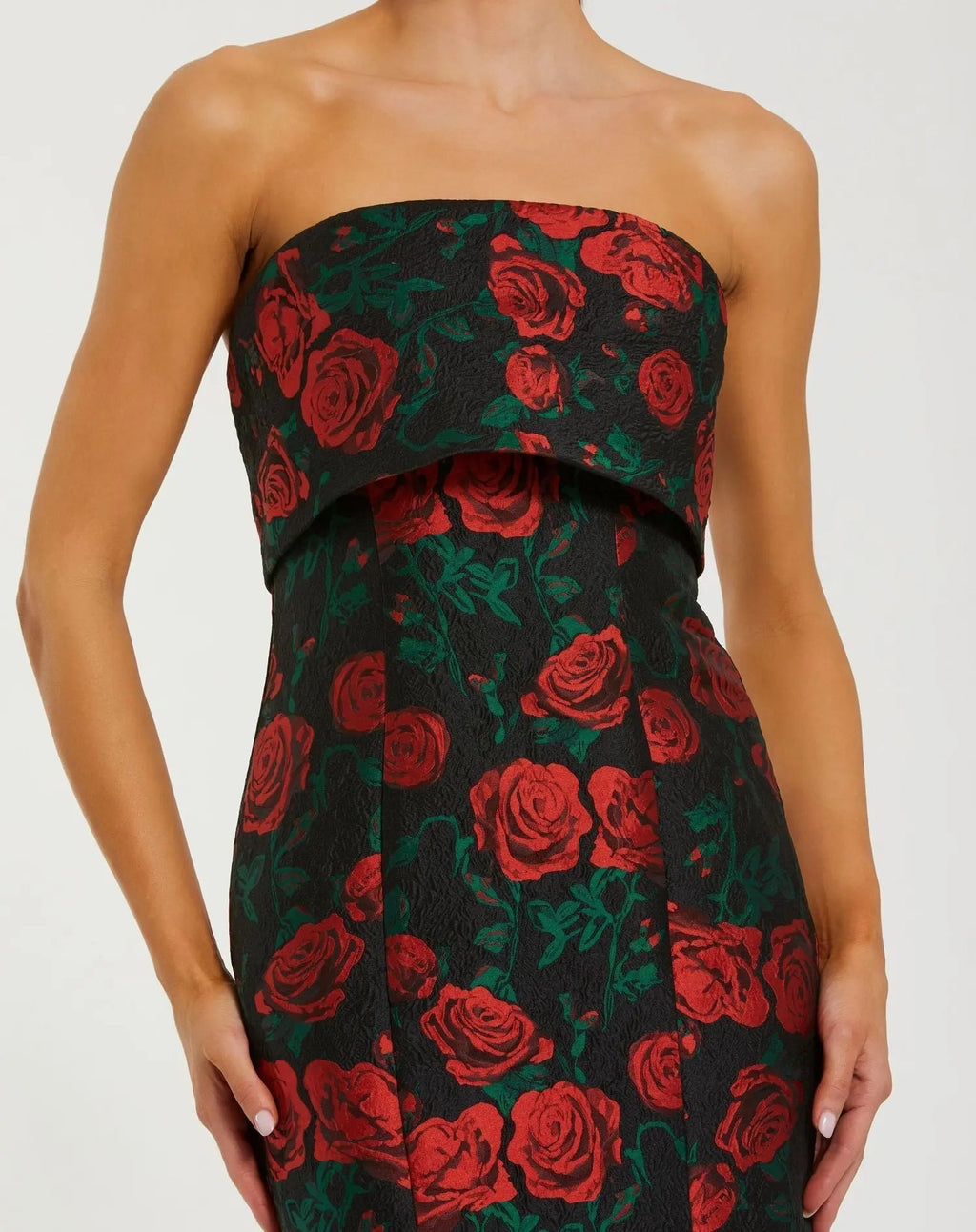 Women's Black Dress Floral Strapless - 27679