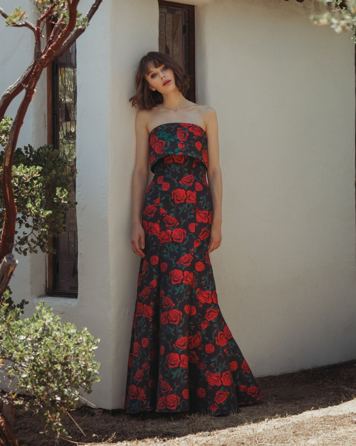 Women's Black Dress Floral Strapless - 27679