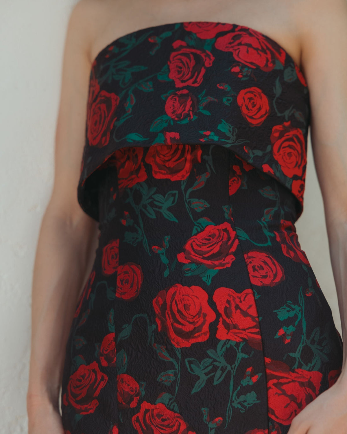 Women's Black Dress Floral Strapless - 27679