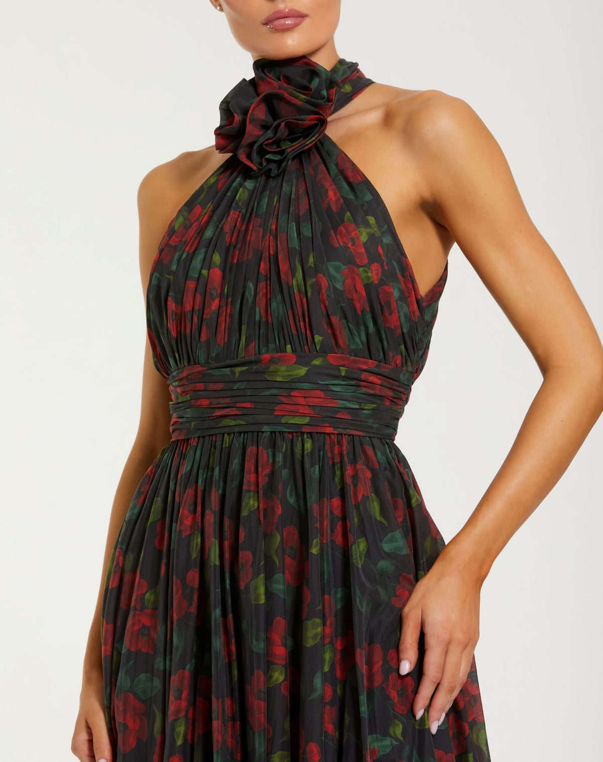 Women's Black Dress Floral Halter