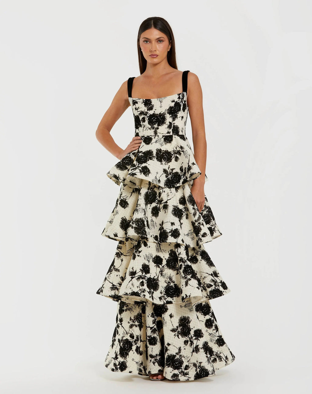Women's Black Dress Floral - Black Ruffle Velvet