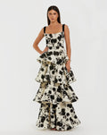 Women's Black Dress Floral - Black Ruffle Velvet