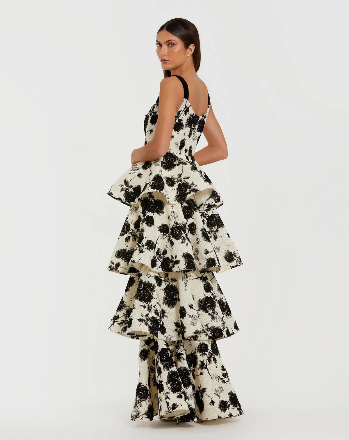 Women's Black Dress Floral - Black Ruffle Velvet