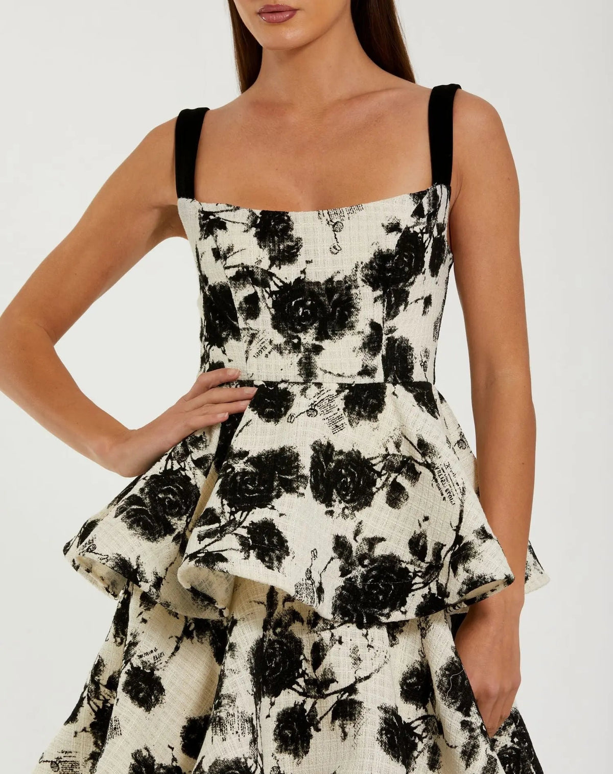 Women's Black Dress Floral - Black Ruffle Velvet