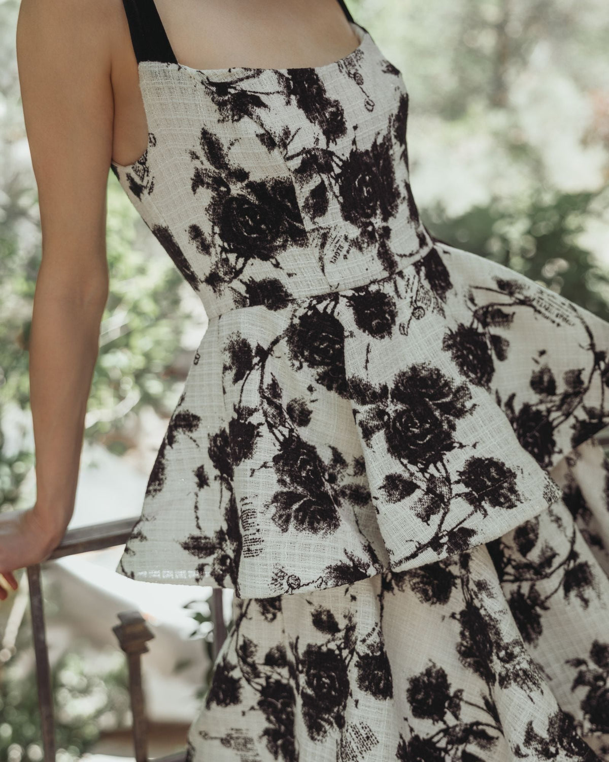 Women's Black Dress Floral - Black Ruffle Velvet
