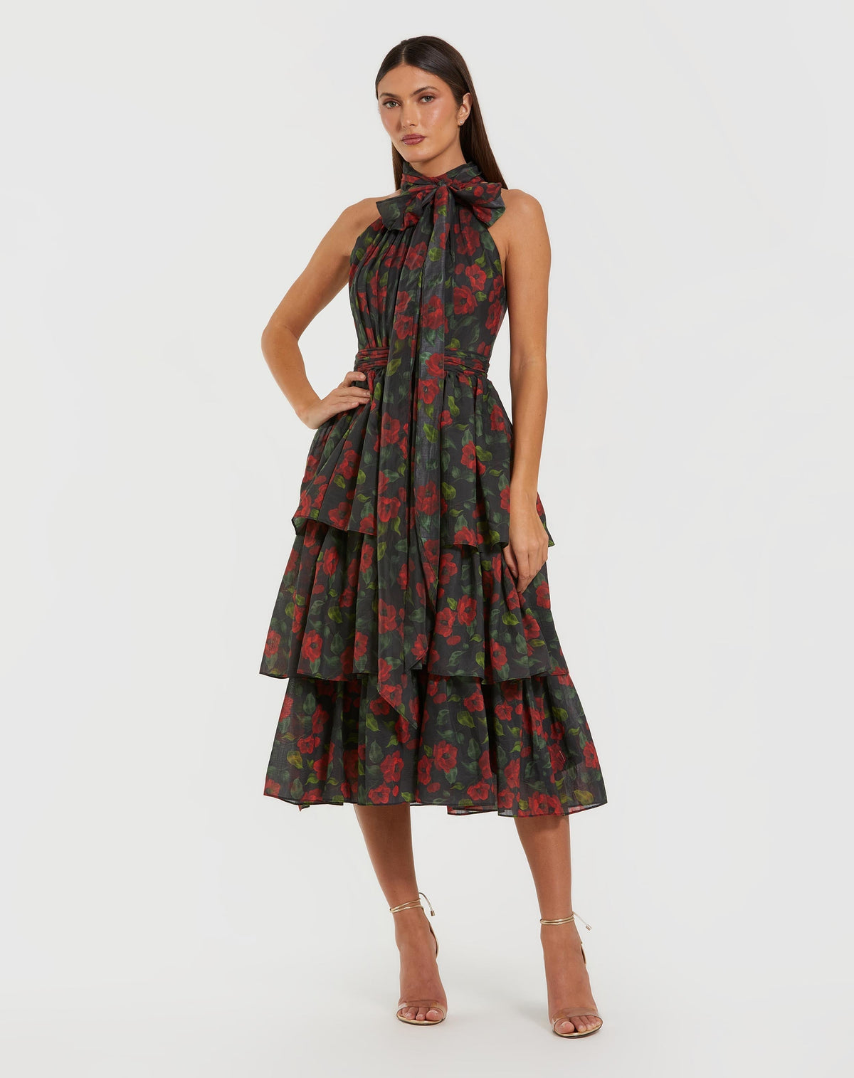 Women's Black Midi Dress Floral - 27747