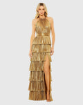 Women's Gold Dress - Gold Ruffle Halter