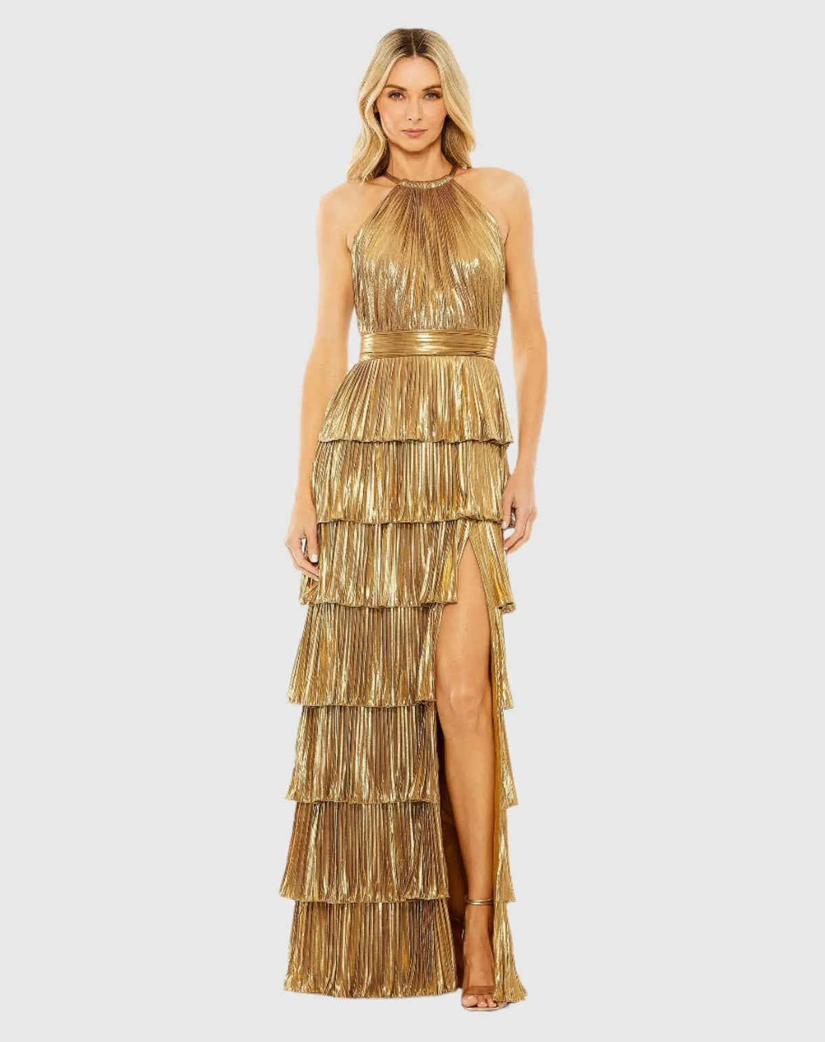Women's Gold Dress - Gold Ruffle Halter