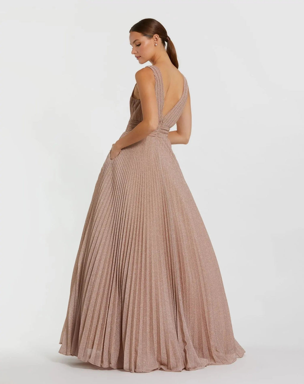 Women's Pink Dress Sleeveless - Black Pleated