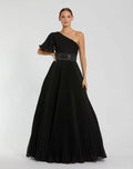 Women's Black Dress One Shoulder - Black One-Shoulder Pleated