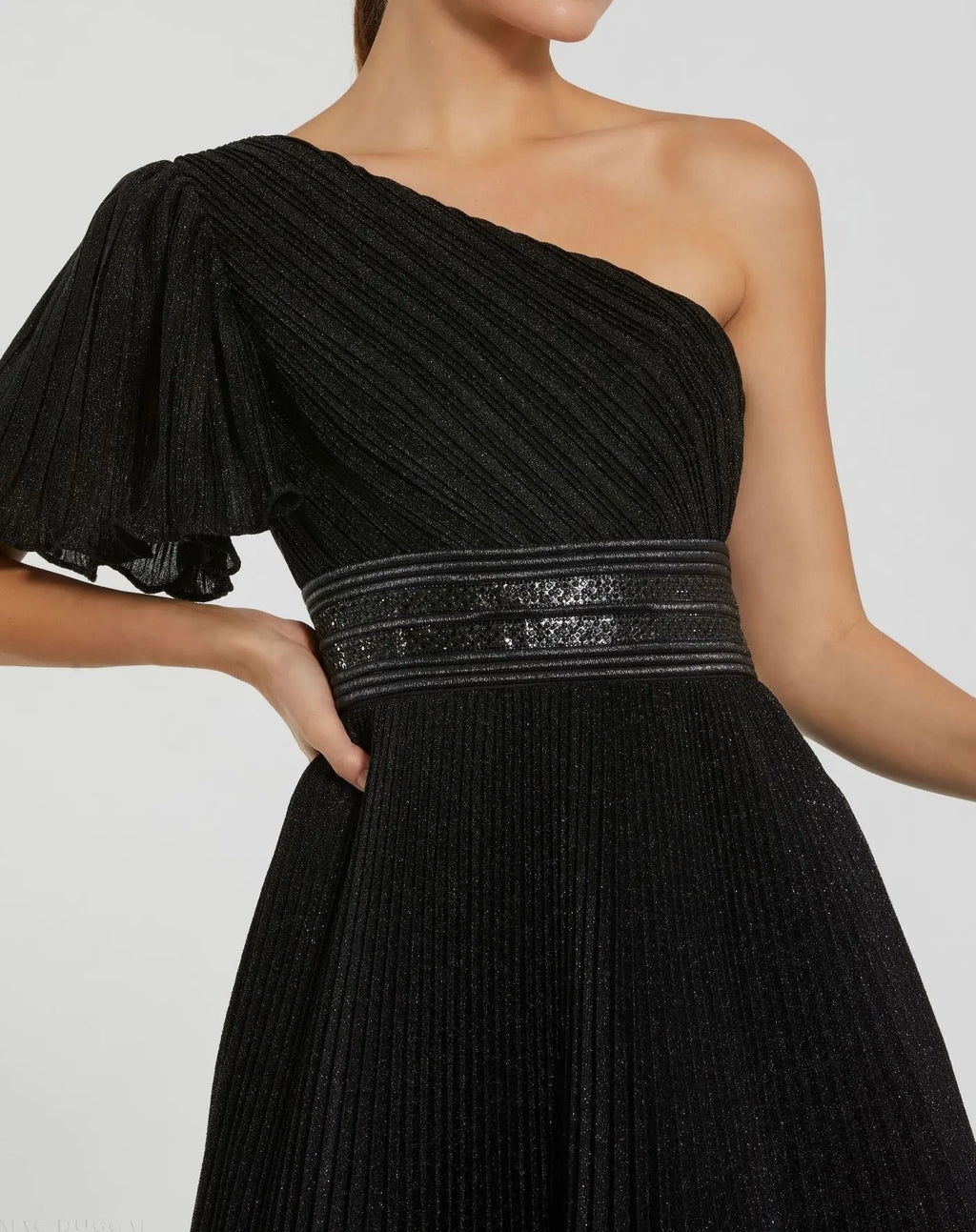 Women's Black Dress One Shoulder - Black One-Shoulder Pleated