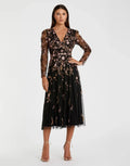 Women's Black Cocktail Dress Floral for Evening & Special Occasions - Black Sequin Mesh