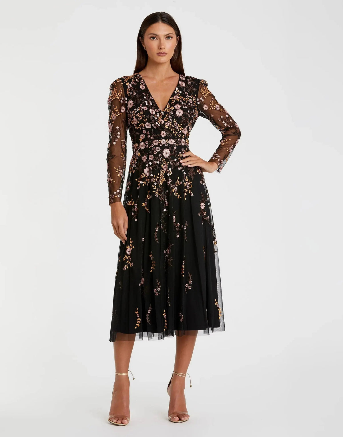 Women's Black Cocktail Dress Floral for Evening & Special Occasions - Black Sequin Mesh