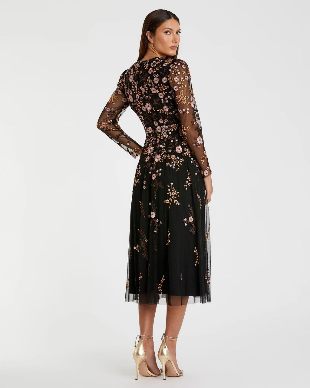 Women's Black Cocktail Dress Floral for Evening & Special Occasions - Black Sequin Mesh