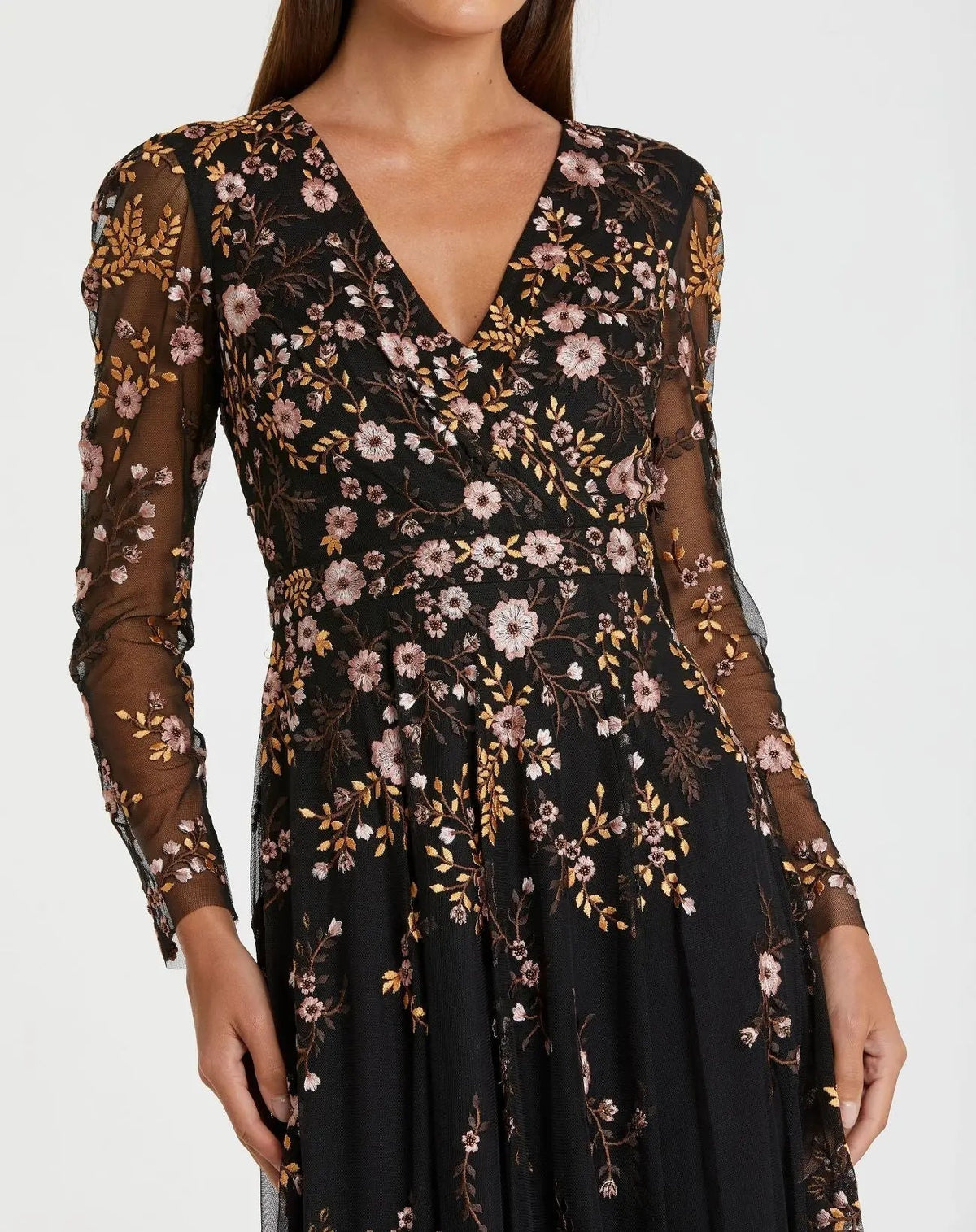 Women's Black Cocktail Dress Floral for Evening & Special Occasions - Black Sequin Mesh