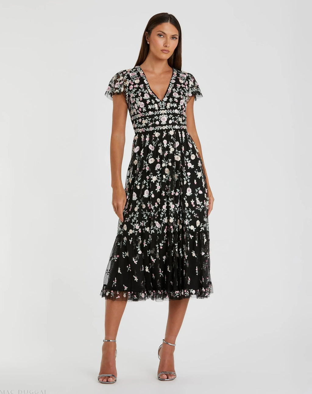 Women's Black Midi Dress - Black Multi