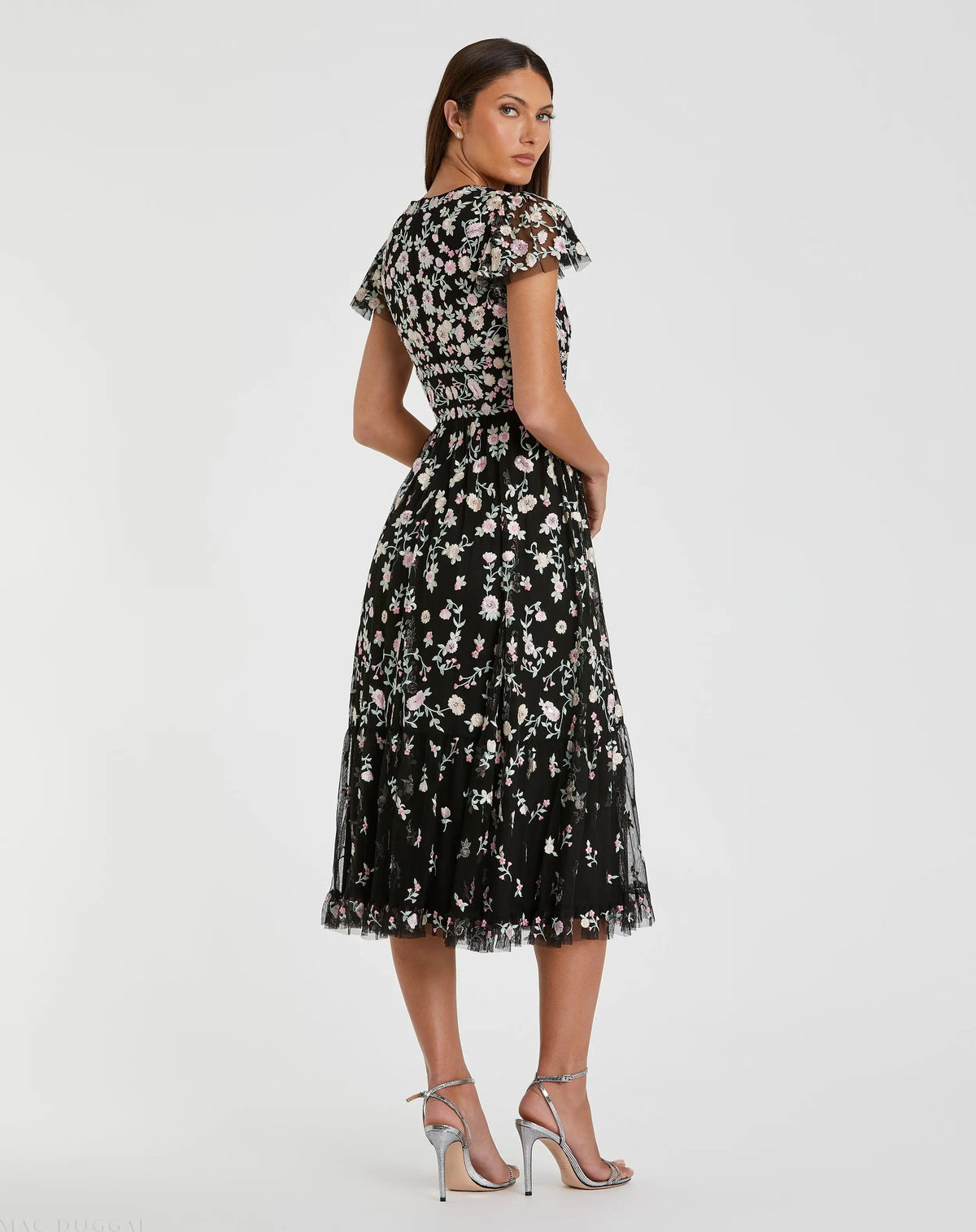 Women's Black Midi Dress - Black Multi