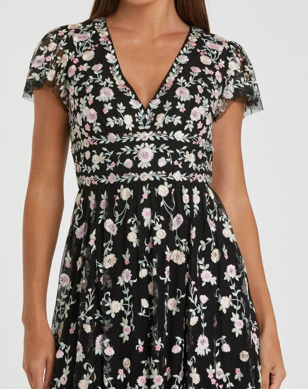 Women's Black Midi Dress - Black Multi