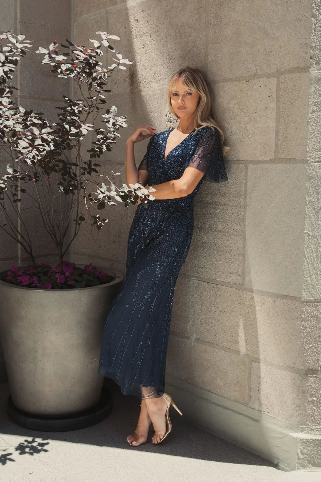 Women's Navy Dress - Blue Sequin Mesh