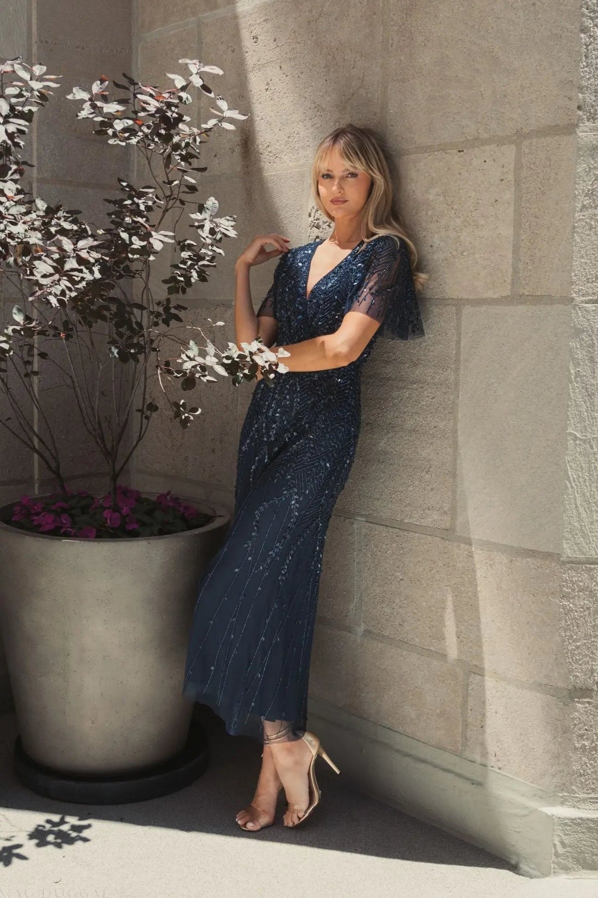 Women's Navy Dress - Blue Sequin Mesh