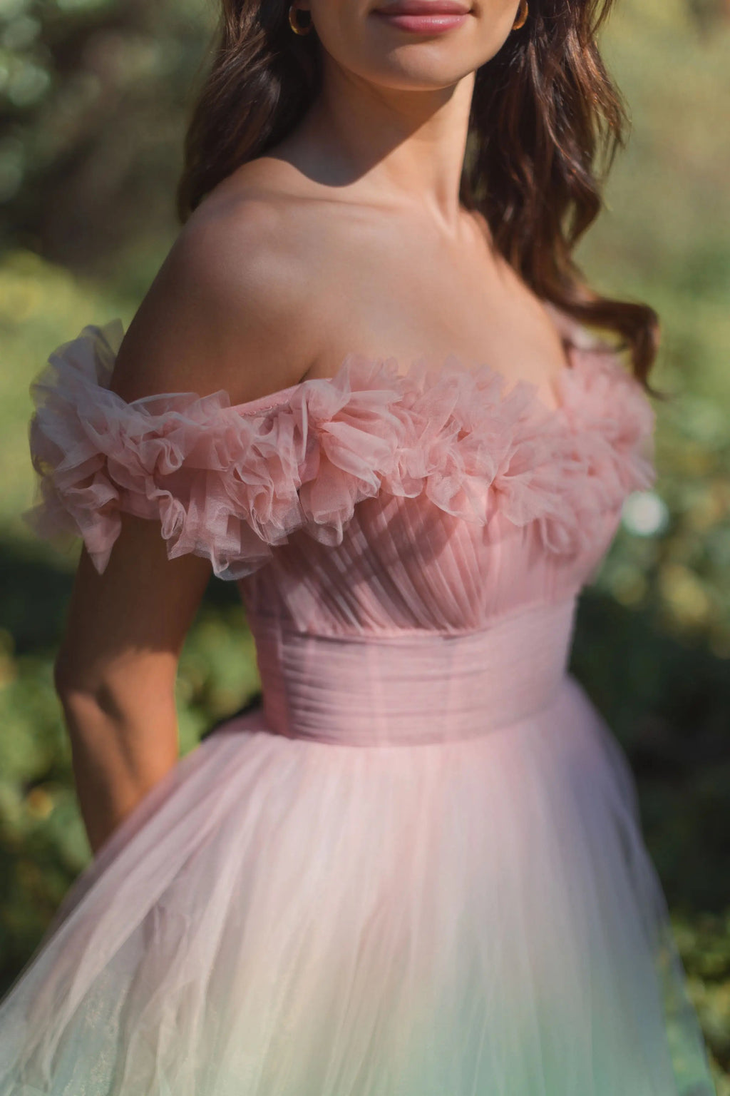 Women's Dress - Blue Ruffle Pleated