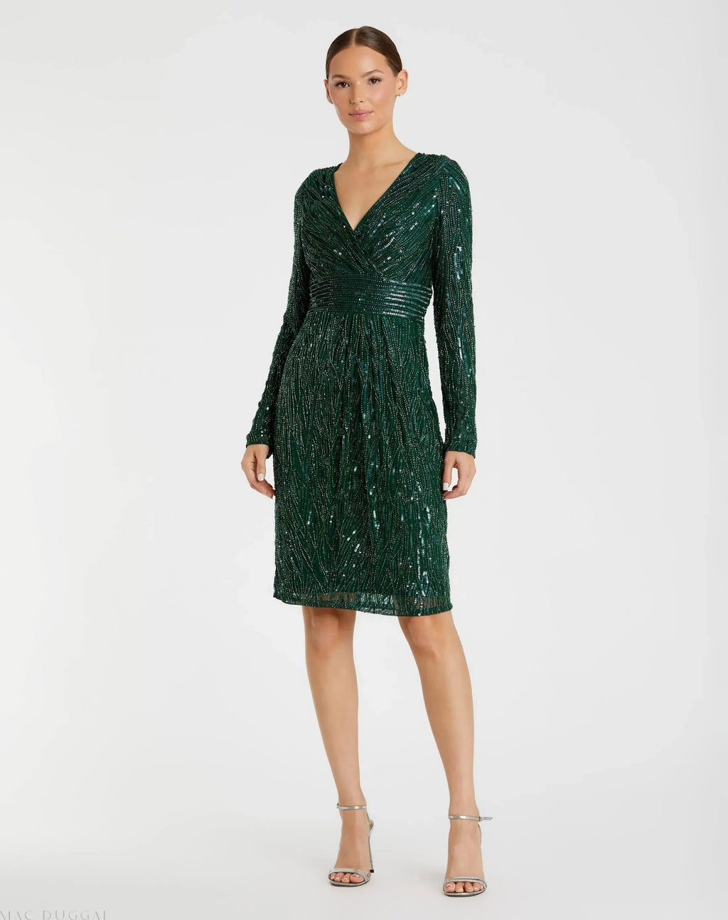 Women's Green Cocktail Dress Sequin for Evening & Special Occasions - Green Mesh